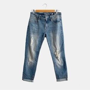 Miss Me Bedazzled Boyfriend Ankle Jeans Blue 26